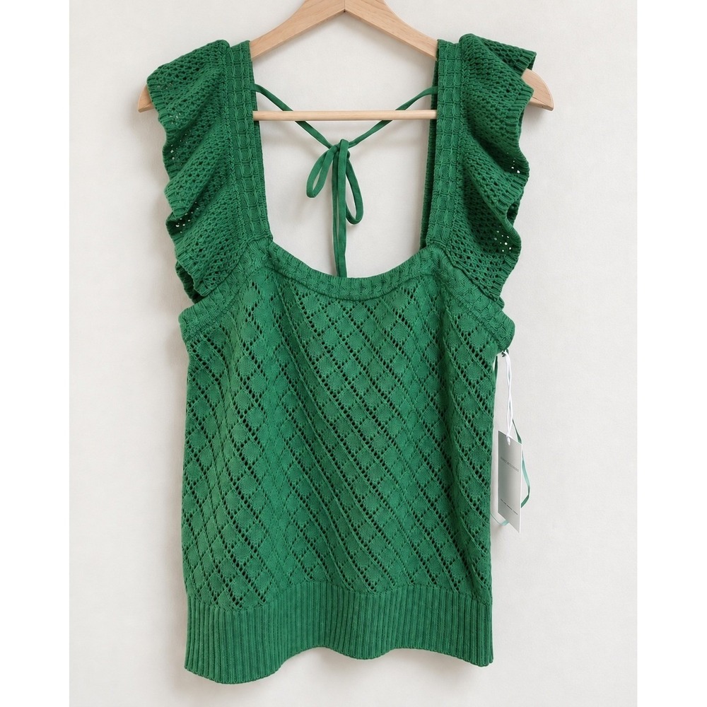 Free Assembly Womens XXL Green Cotton Square Neck Flutter Sleeve Sweater Tank